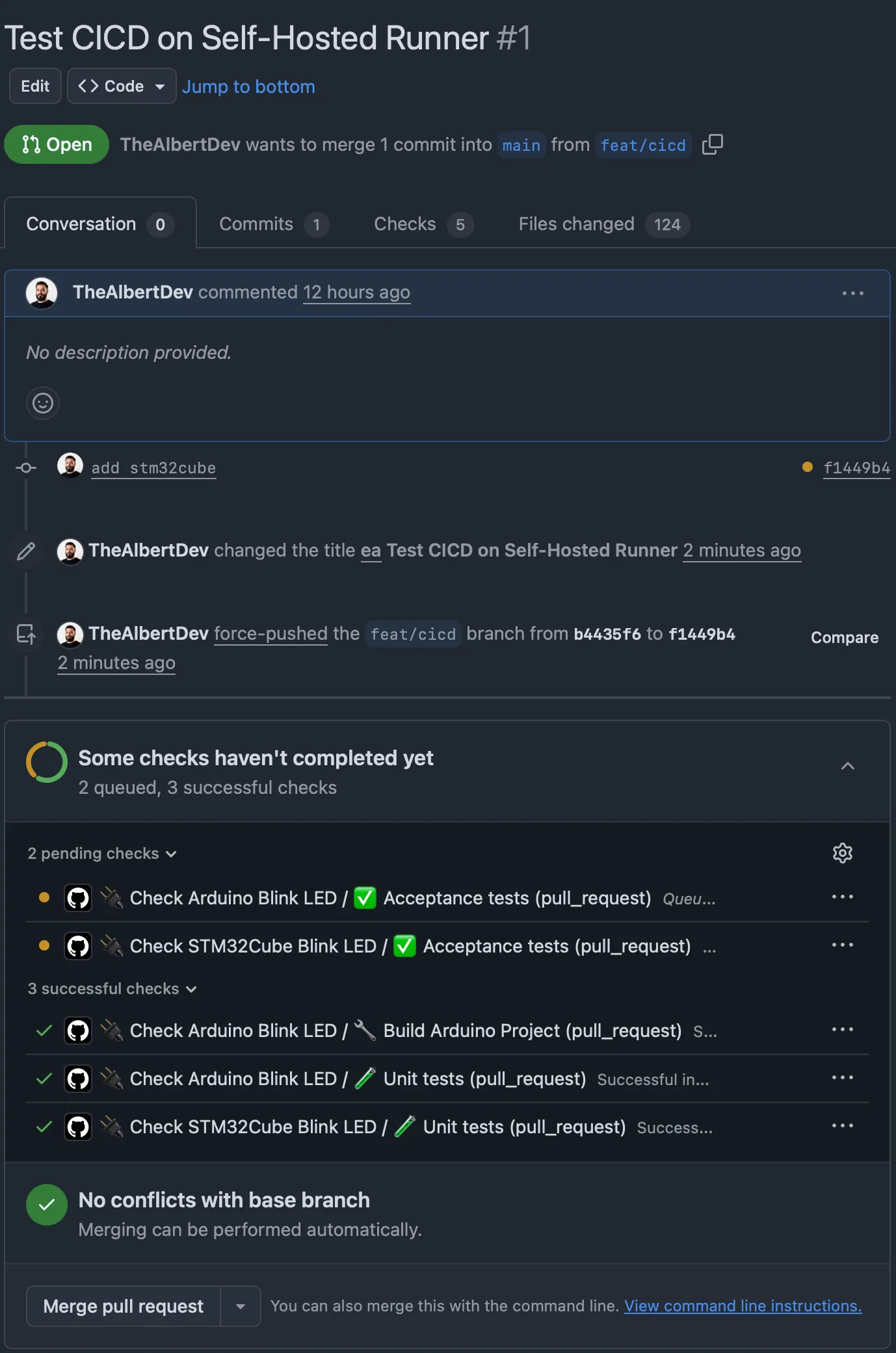 Resultados de los tests en GitHub Pull Request